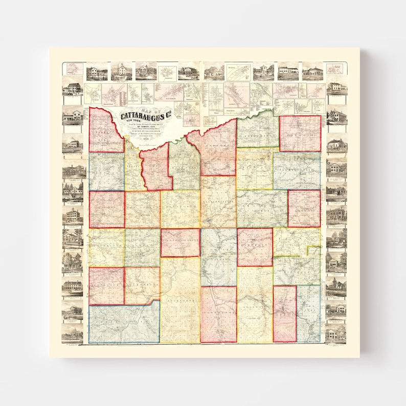 Cattaraugus County New York Map 1856 Old Map of Cattaraugus Etsy
