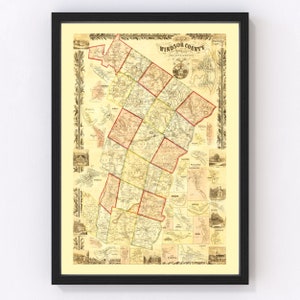Windsor County Map 1855, Vintage Windsor County Map, Old Windsor County Vermont Art, Wall Art Gift for Windsor County History Lovers Retro D