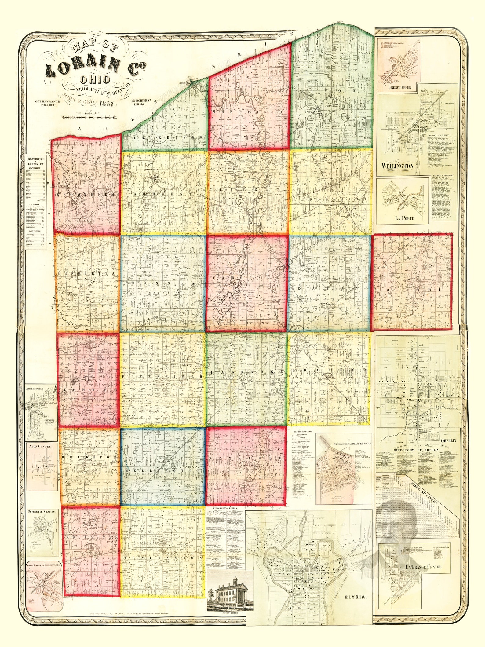 Lorain County Ohio Vintage Map From 1857 Old County Map Art Etsy