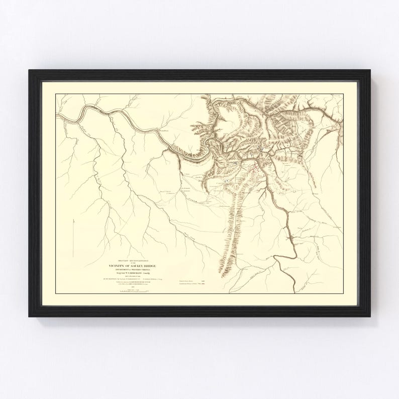 Gauley Bridge, WV 1879 Vintage Military Map Art Vintage Print Framed