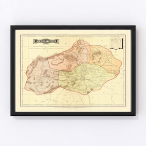 May include: An antique map of Aguascalientes, Mexico, printed in black, brown, red, and green ink on a cream-colored background. The map shows the state's boundaries, major cities, and towns, as well as rivers and mountains.