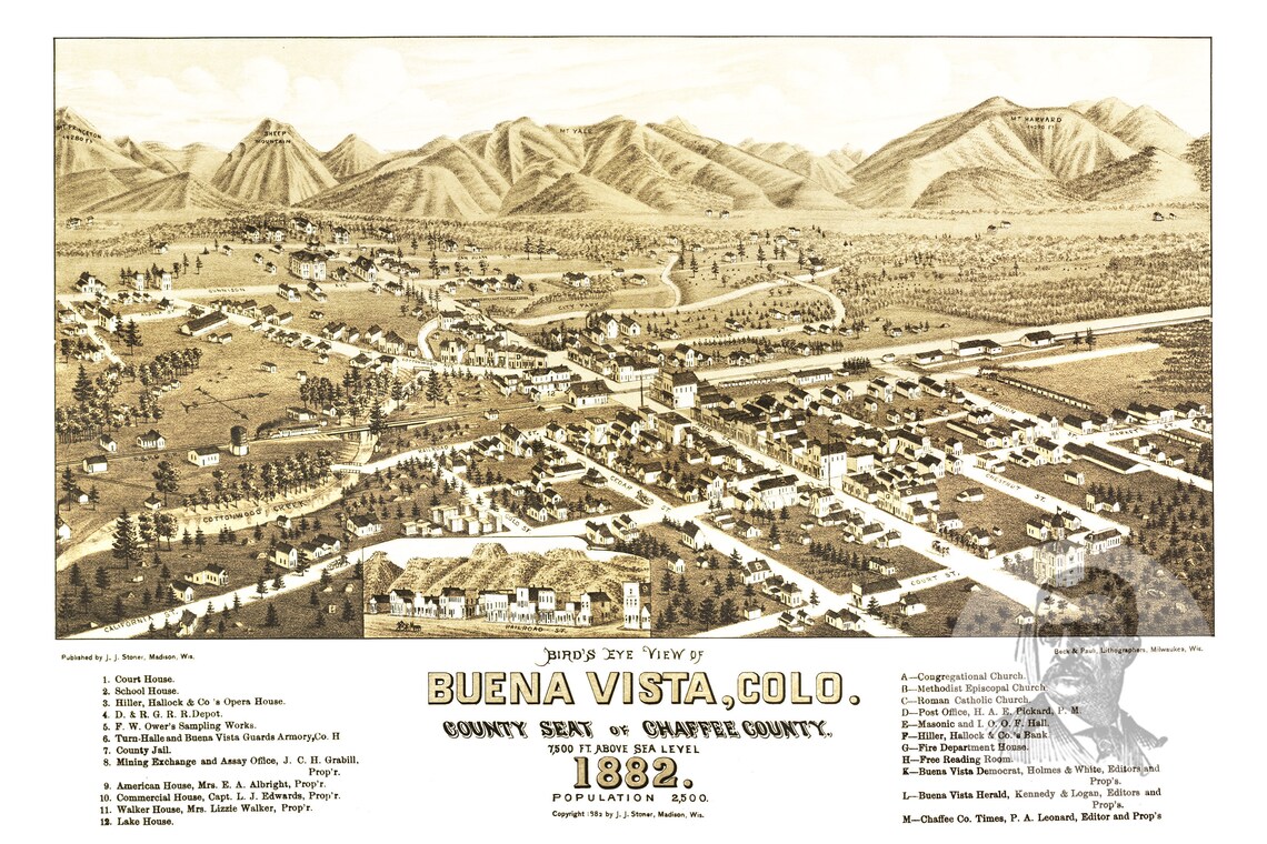 Vintage Buena Vista Map 1882 Old Map of Buena Vista Etsy