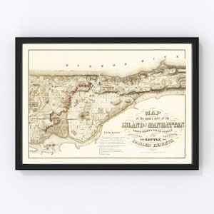 Manhattan Map 1868, Vintage Manhattan Map, Old Manhattan New York Art, Wall Art Gift for Manhattan History Lovers Retro Decor