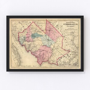 Cumberland County Map 1872, Vintage Cumberland County Map, Old Cumberland County New Jersey Art, Wall Art Gift for Cumberland County History
