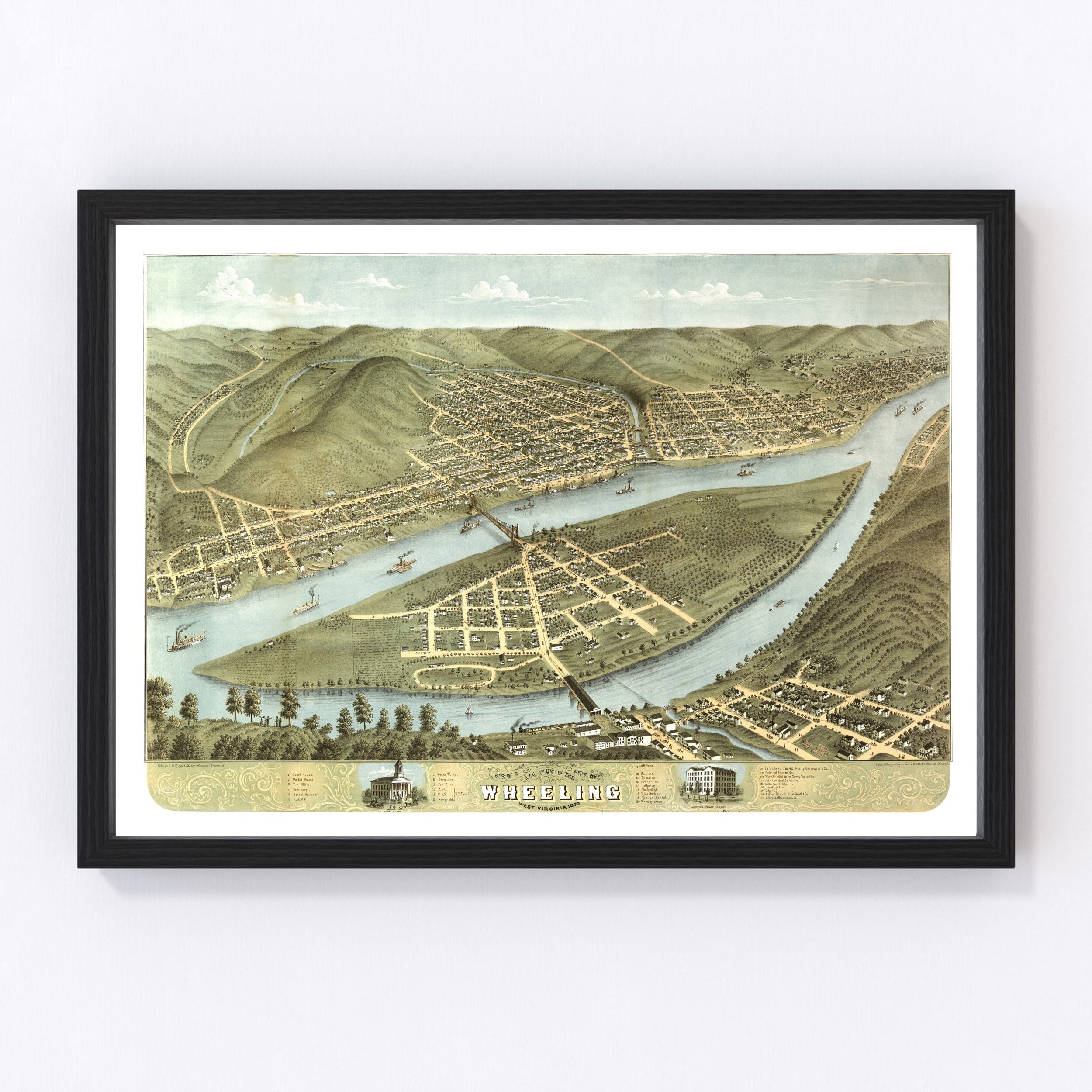 Wheeling Map 1870 Old Map of Wheeling West Virginia Art - Etsy