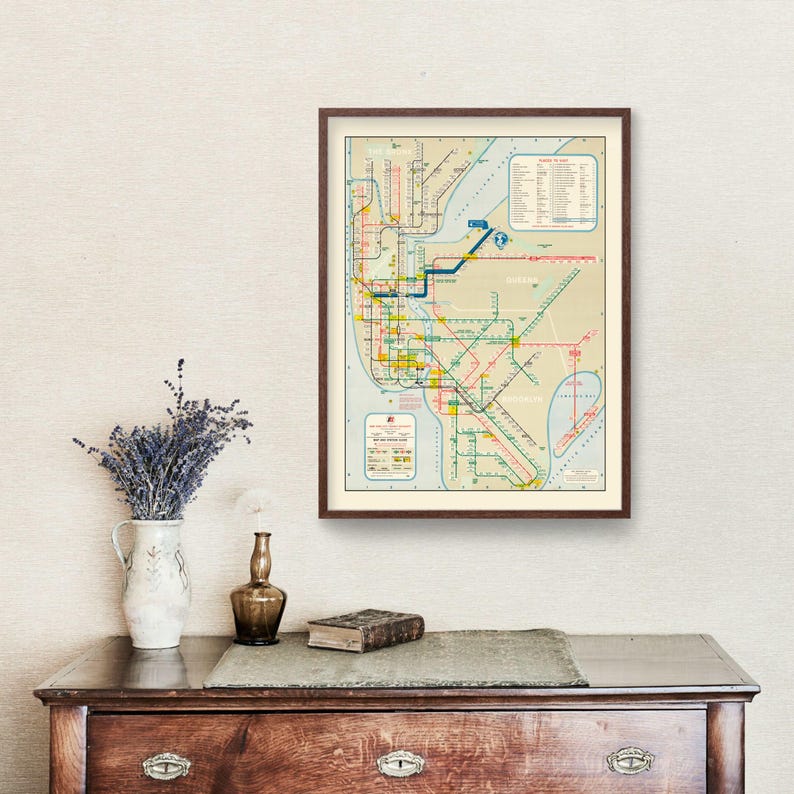 New York Railroad Map 1964 Old Railroad Map of New York Art Vintage