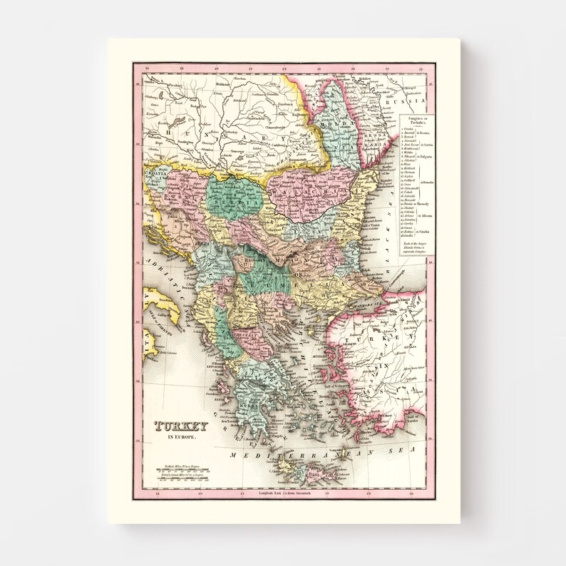 Adrianopolis Map Greece, Albania, Croatia, Bosnia, Herzegovina Map 1836, Vintage Greece ...