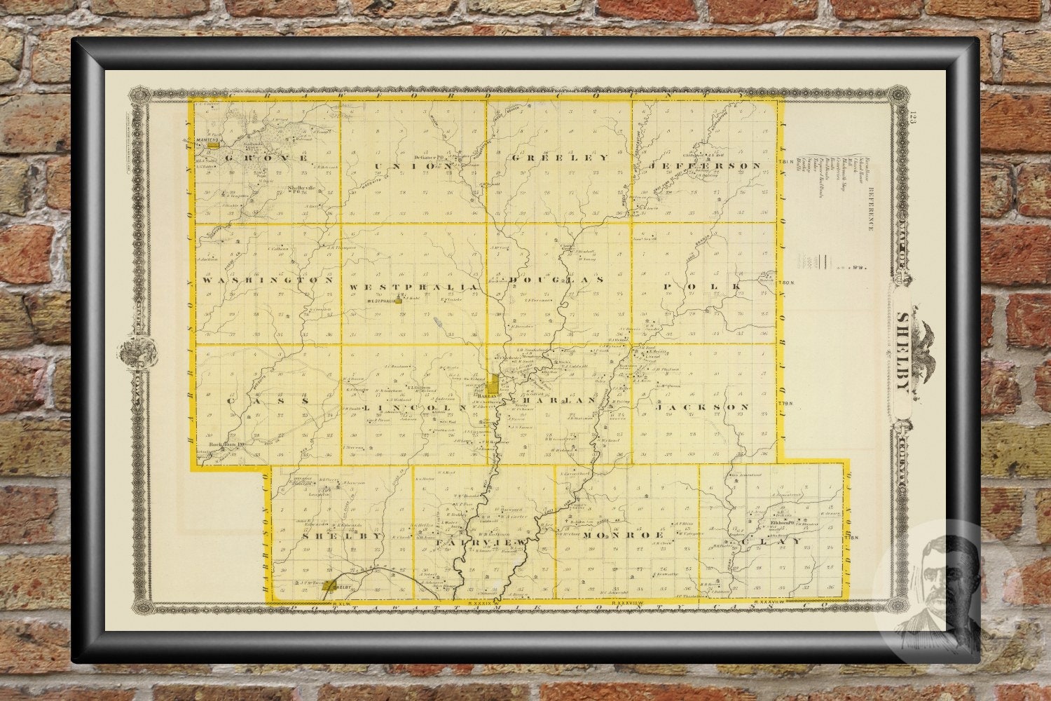Vintage Shelby County IA Map 1875 Old Iowa Map Historical Etsy