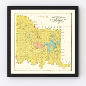 Chickasaw Nation Map 1900 - Old Map of Chickasaw Nation Art Vintage Print Framed Wall Art Canvas Portrait History Travel