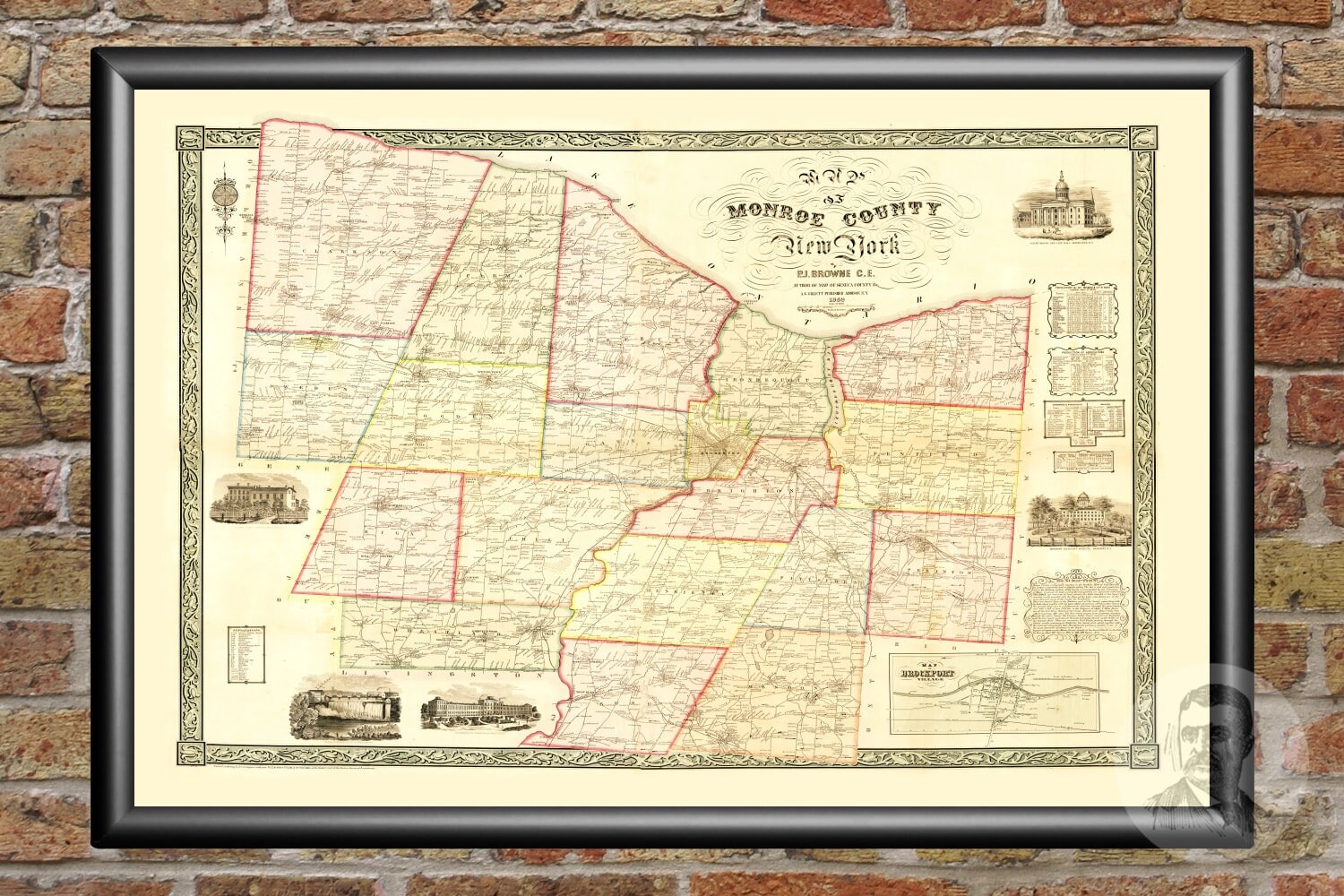 Vintage Monroe County Map 1852 Old Map of Monroe County New Etsy