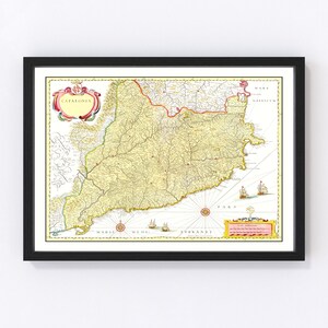Catalonia Map 1665, Vintage Catalonia Map, Old Catalonia Art, Wall Art Gift for Catalonia History Lovers Retro Decor