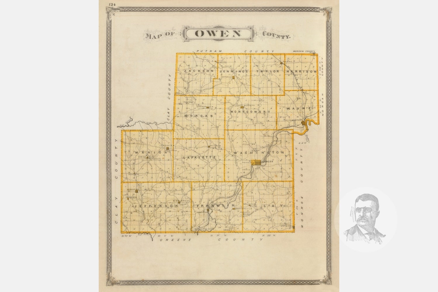 Vintage Owen County IN Map 1876 Old Indiana Map Historical Etsy