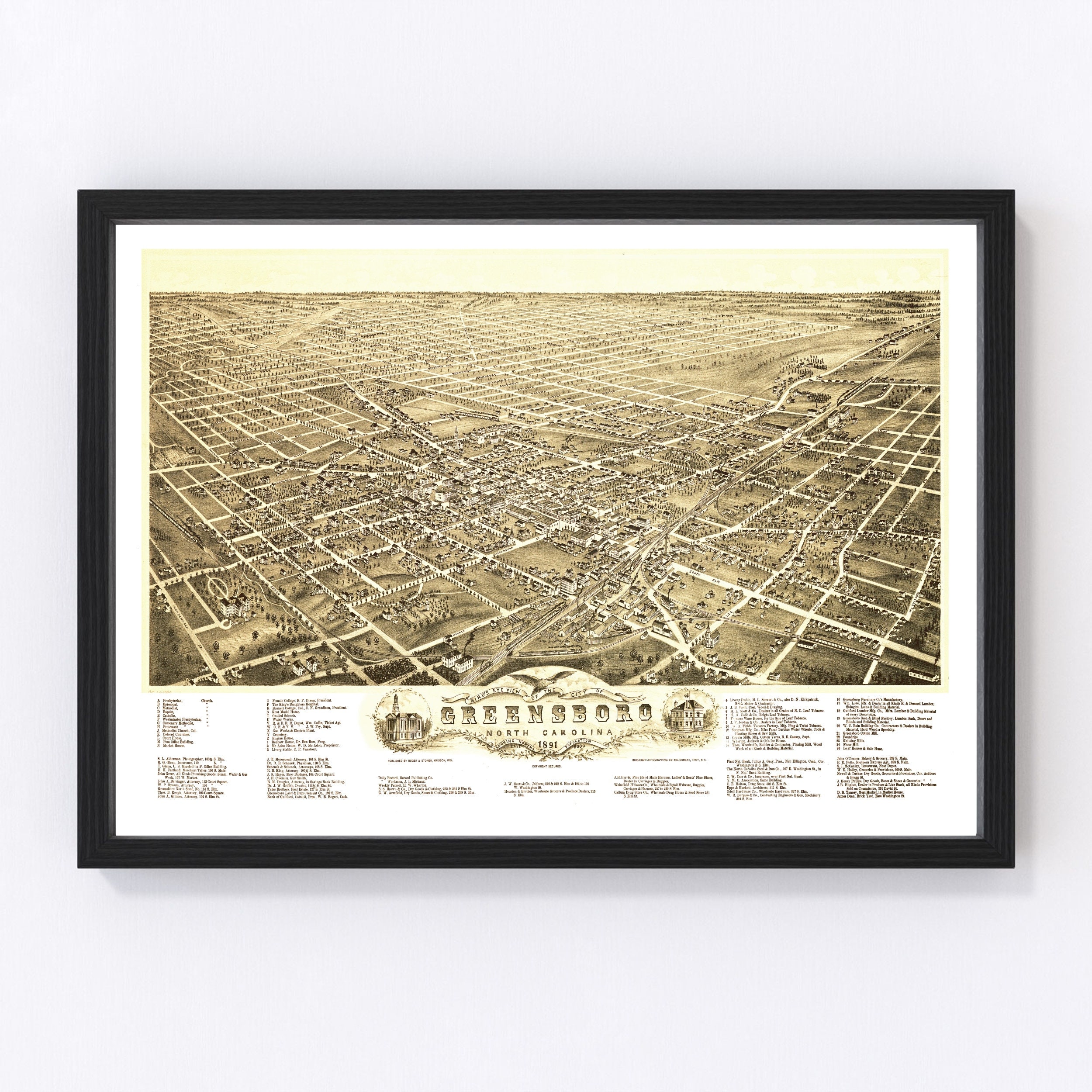 Greensboro North Carolina Vintage Map From 11 Old City Etsy 日本