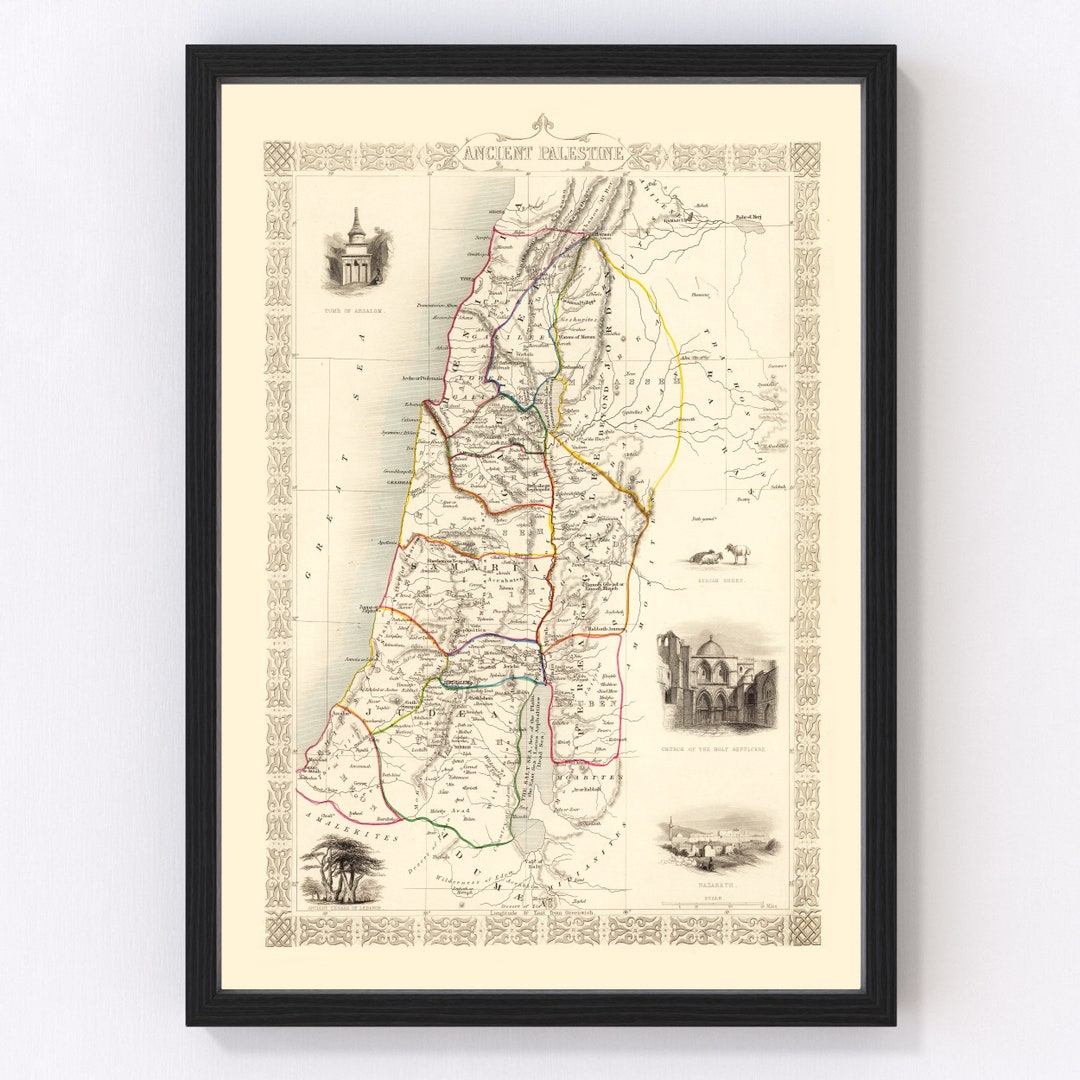 Ancient Palestine Map Art Vintage Print From 1851 Old Ancient Palestine ...