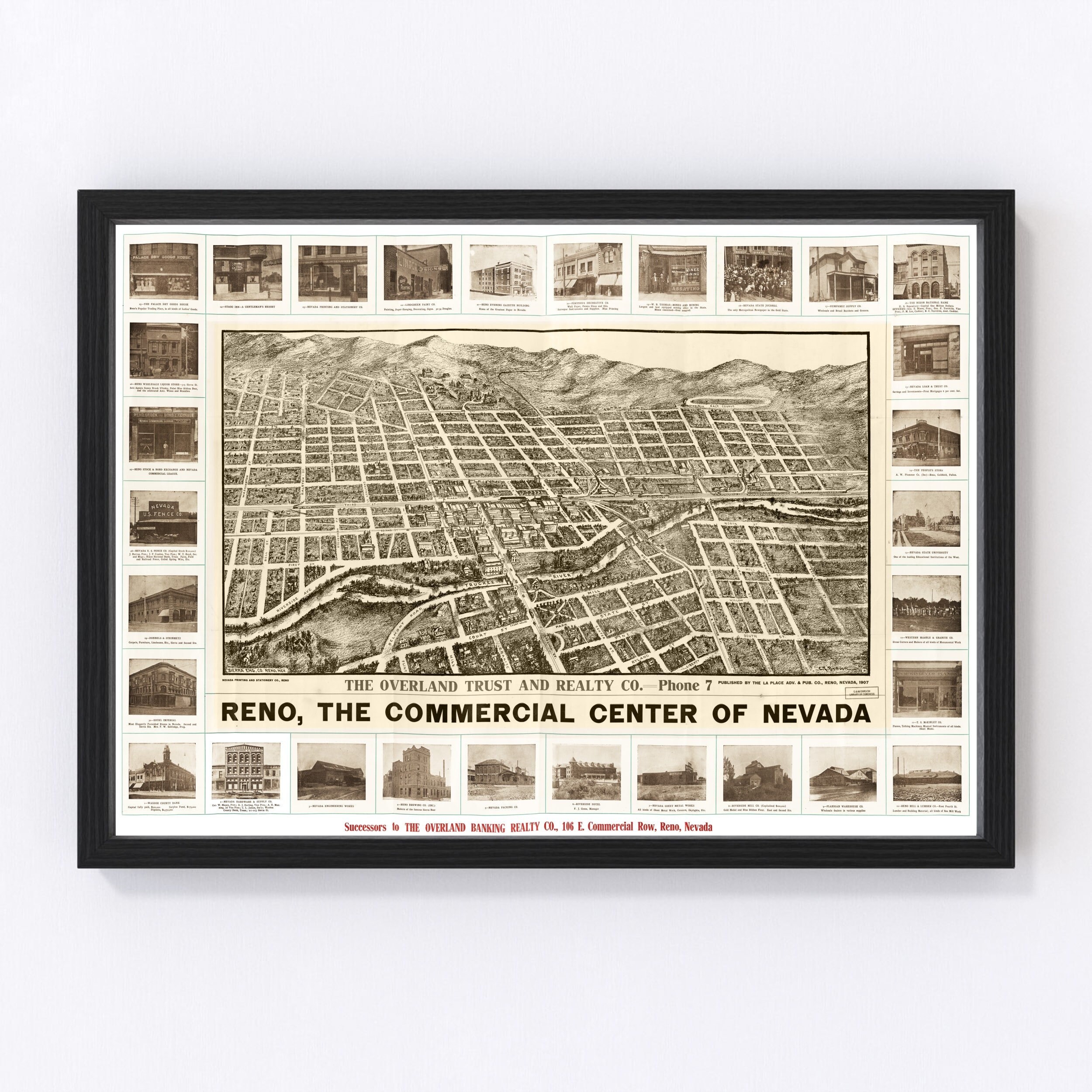 Reno Map 1907 Old Map of Reno Nevada Art Vintage Print