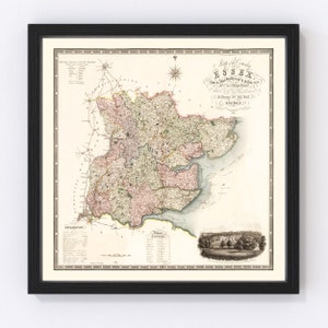 Essex England Map 1831, Vintage Essex England Map, Old Essex England Art, Wall Art Gift for Essex England History Lovers Retro Decor