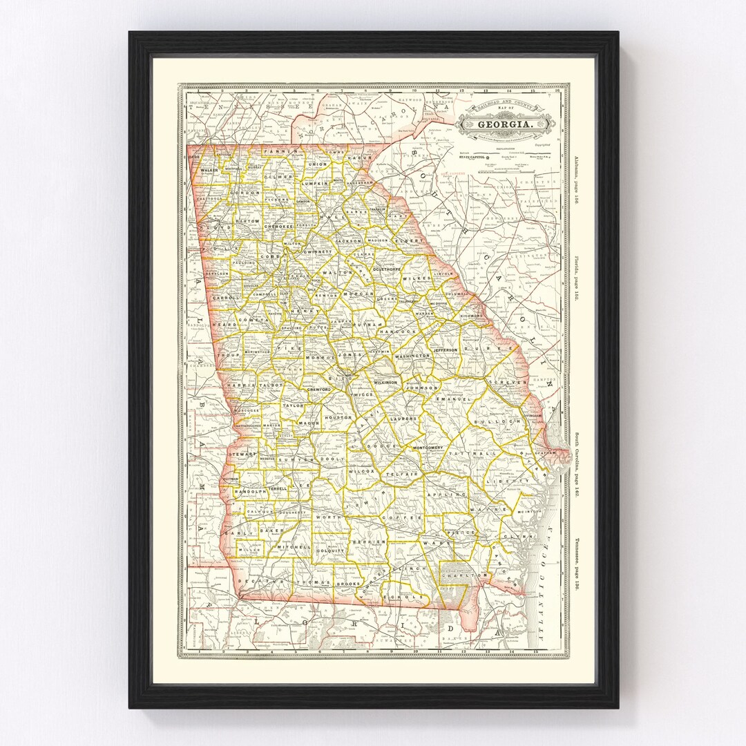 Georgia Railroad Map 1884 Old Railroad Map of Georgia Art Vintage Print ...