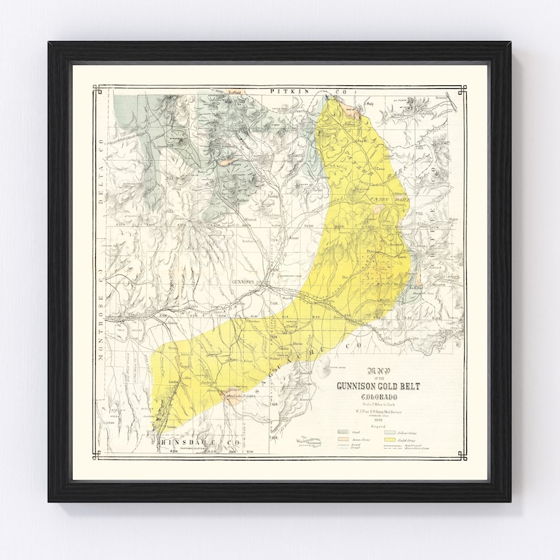 Gunnison Gold Belt Map 1896 Old Mining Map of Gunnison Gold Etsy