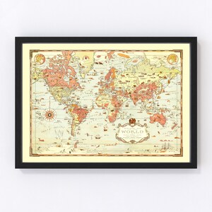 World Map 1931, Vintage World Map, Old World Art, Wall Art Gift for World History Lovers Retro Decor