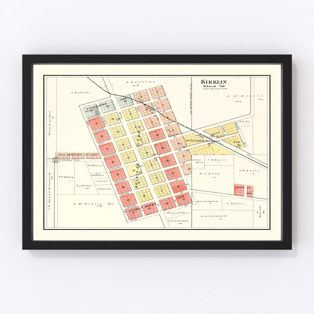 Kirklin Map 1903 Old Map of Kirklin Indiana Art Vintage Print Framed