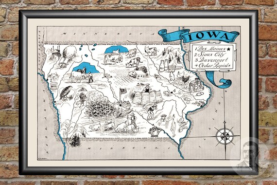 Vintage Iowa Map 1931 Old Map of Iowa Historical Wall Art | Etsy