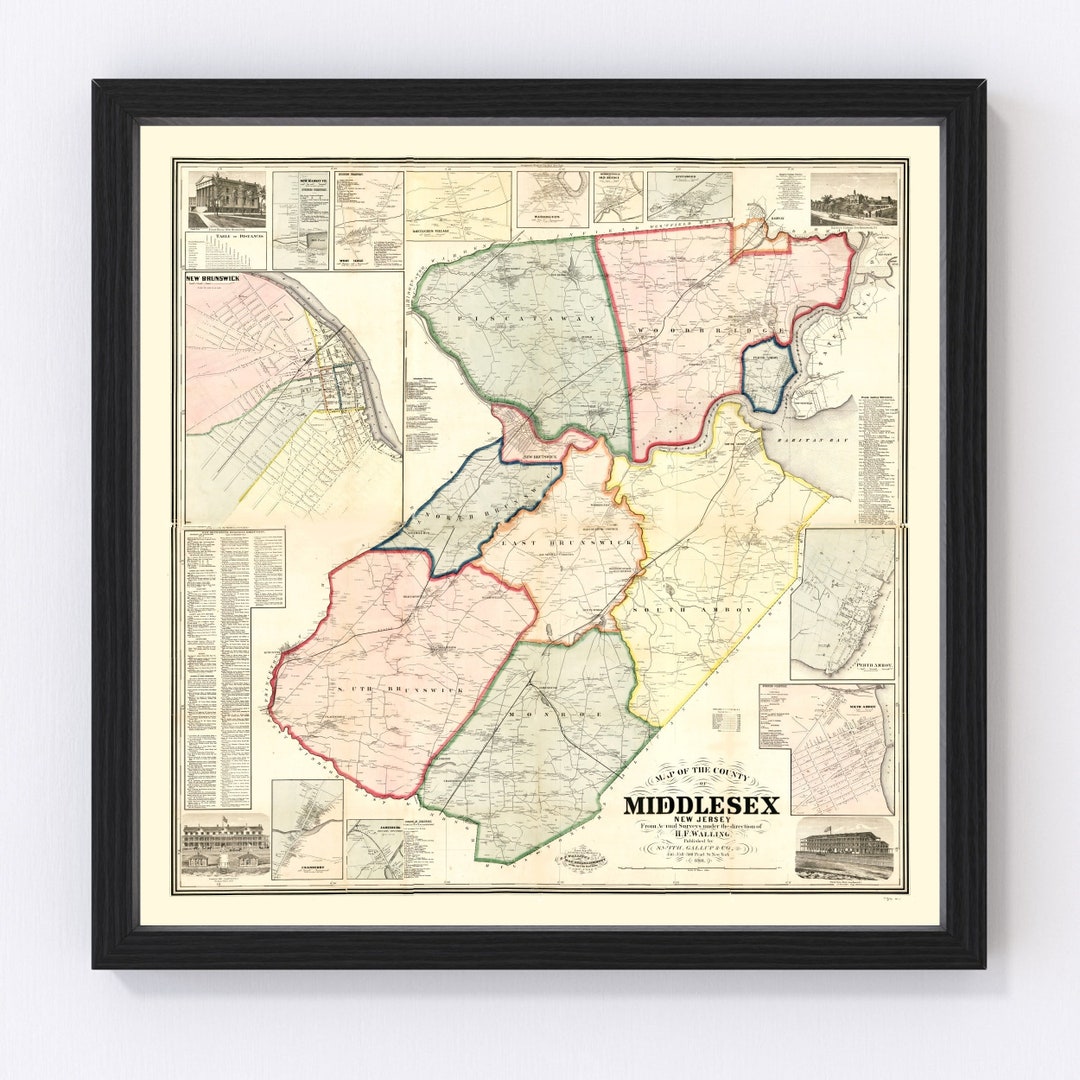 Middlesex County New Jersey Map 1861 Old Map of Middlesex County New