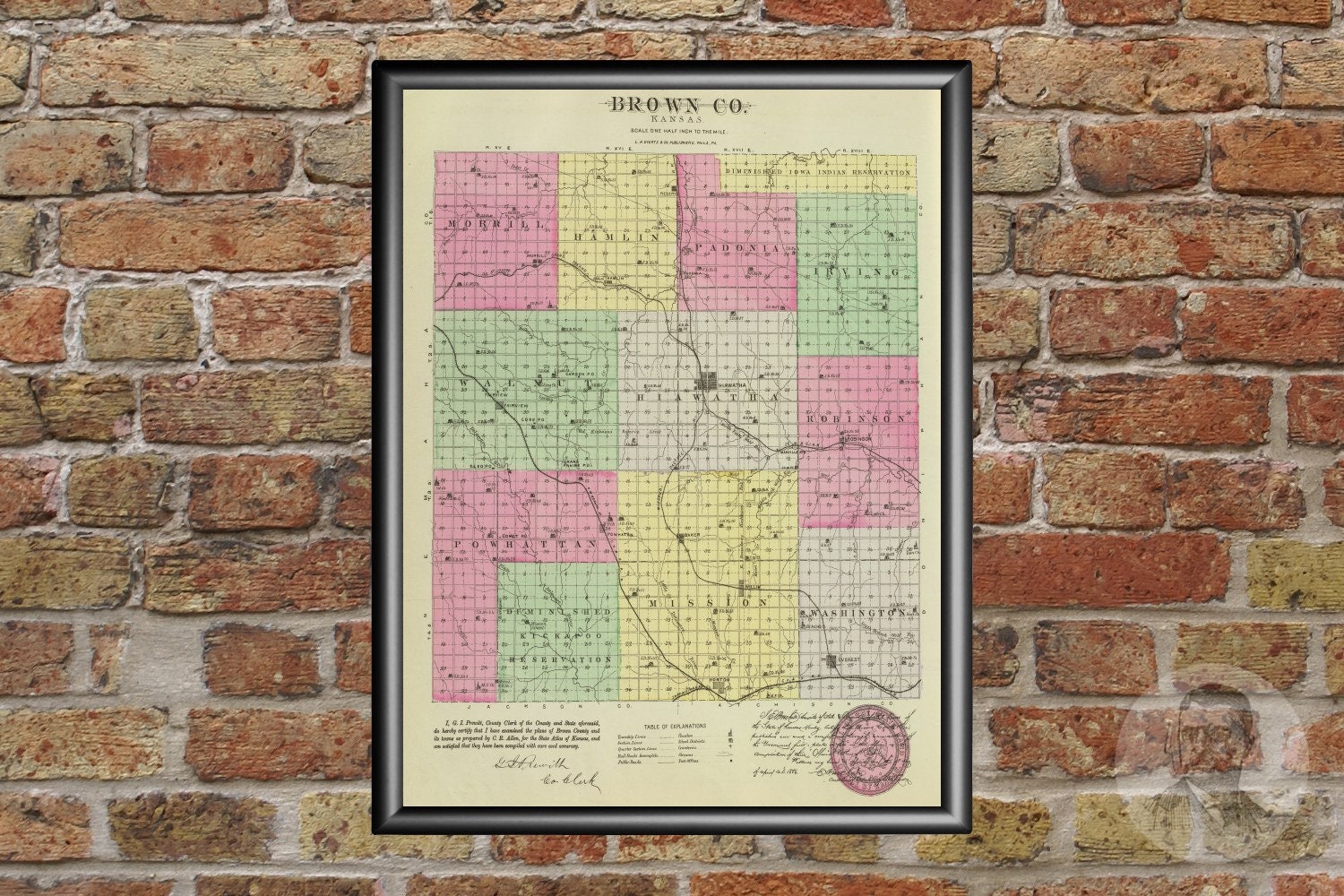Vintage Brown County KS Map 1887 Old Kansas Map Historical Etsy