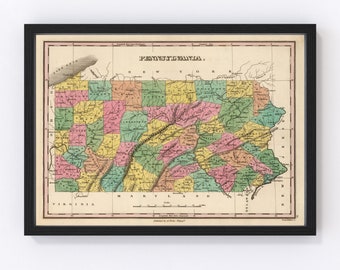 Restoration Hardware Home Deco Style Old Wall Giclee Reproduction. PA 1902 Fayette Co. Pennsylvania Map of Point Marion