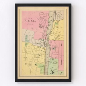 Augusta Map 1894, Vintage Augusta Map, Old Augusta Maine Art, Wall Art Gift for Augusta History Lovers Retro Decor