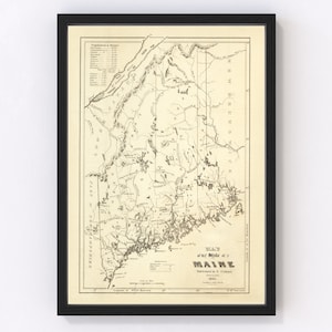 Maine Map 1831 - Old Map of Maine Art Vintage Print Framed Wall Art Canvas Portrait ME History Genealogy Farmhouse Décor