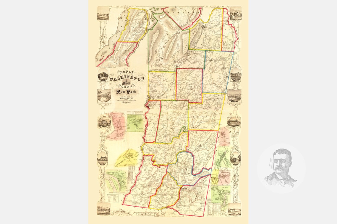 Vintage Washington County Map 1853 Washington County NY Land Etsy