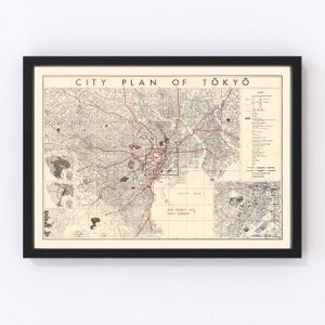 Tokyo Map 1945 - Old Map of Tokyo Japan Art Vintage Print Framed Wall Art Canvas Portrait History Genealogy Travel Ancestry