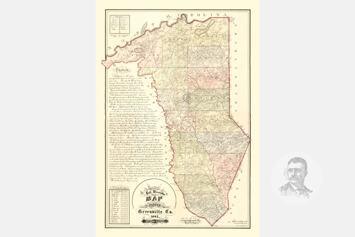 Vintage Greenville County Map 1882 Old Map of Greenville Etsy