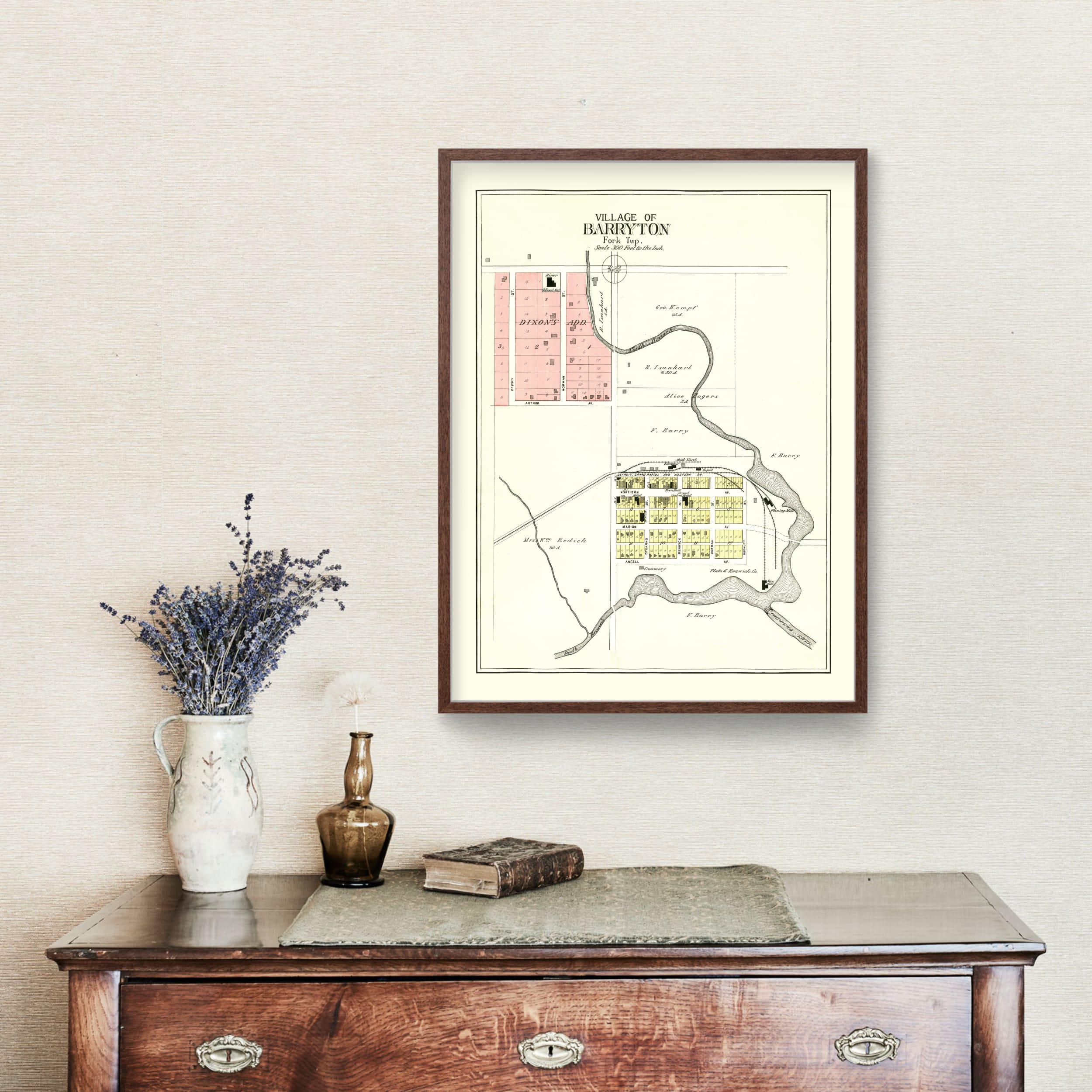 Barryton Map 1900, Vintage Barryton Map, Old Barryton Michigan Art ...