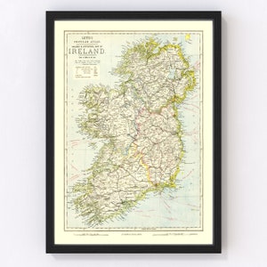 Ireland Map 1883, Vintage Ireland Map, Old Ireland Art, Wall Art Gift for Ireland History Lovers Retro Decor