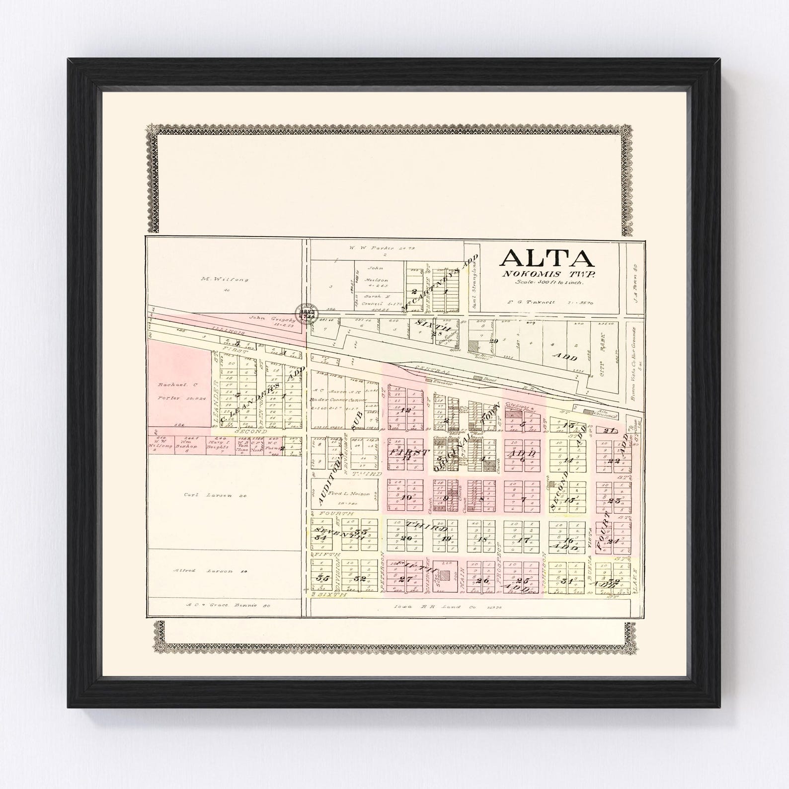 Alta Map 1908, Vintage Alta Map, Old Alta Iowa Art, Wall Art Gift for ...