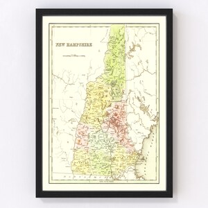 New Hampshire Map 1838, Vintage New Hampshire Map, Old New Hampshire Art, Wall Art Gift for New Hampshire History Lovers Retro Decor