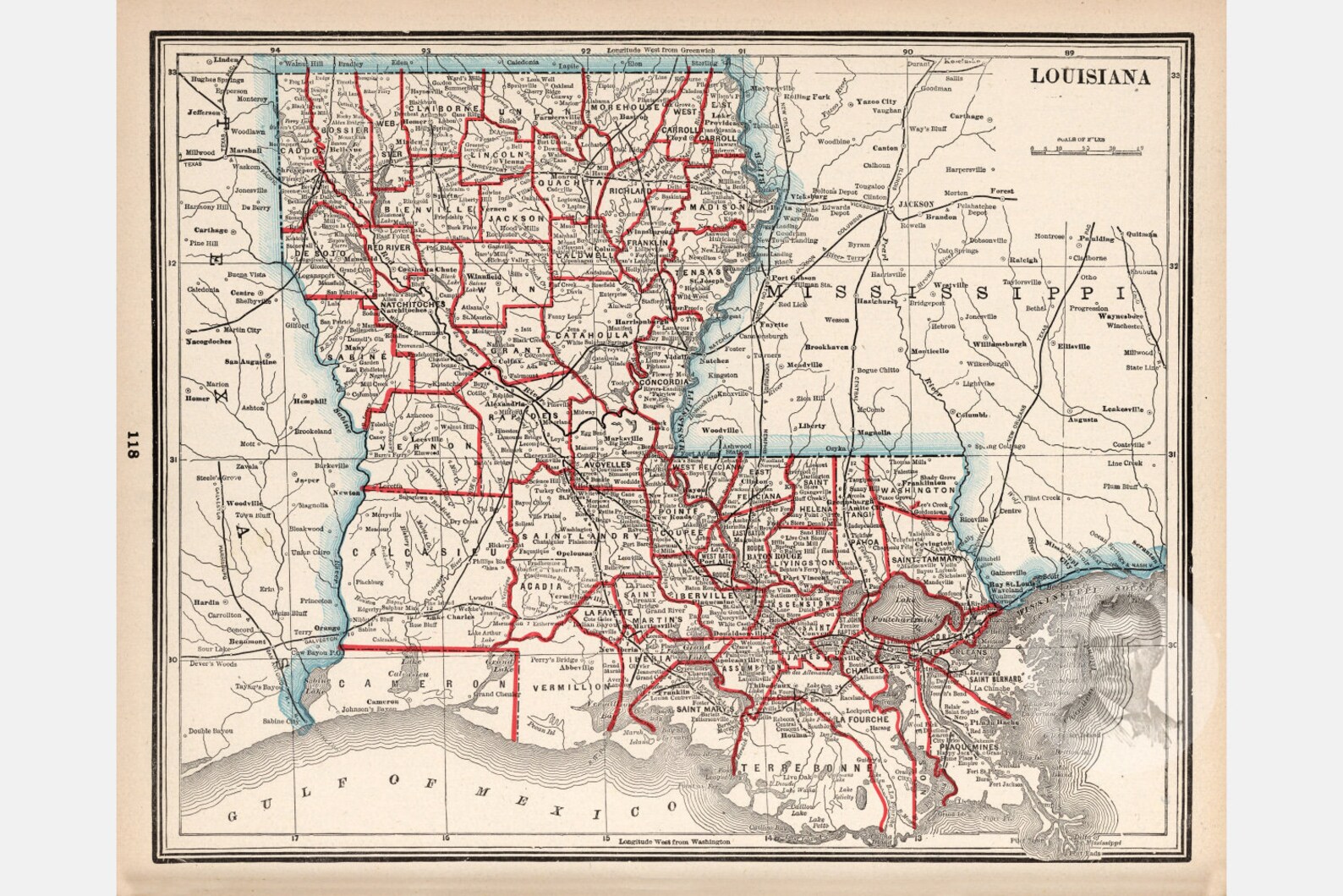 Vintage Louisiana Map 1893 Old Map of Louisiana Historical | Etsy