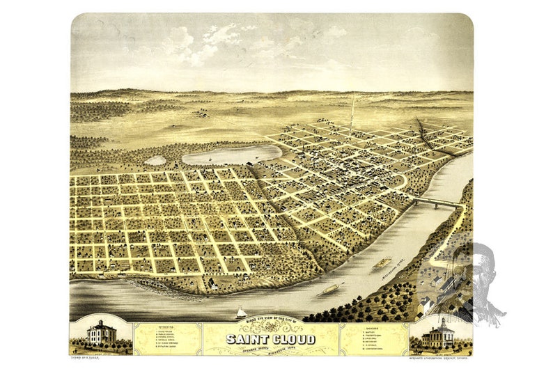 Vintage St. Cloud Map 1869 Old Map of St. Cloud Minnesota Etsy