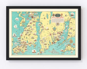 Rhode Island Map 1933, Vintage Rhode Island Map, Old Rhode Island Art, Wall Art Gift for Rhode Island History Lovers Retro Decor
