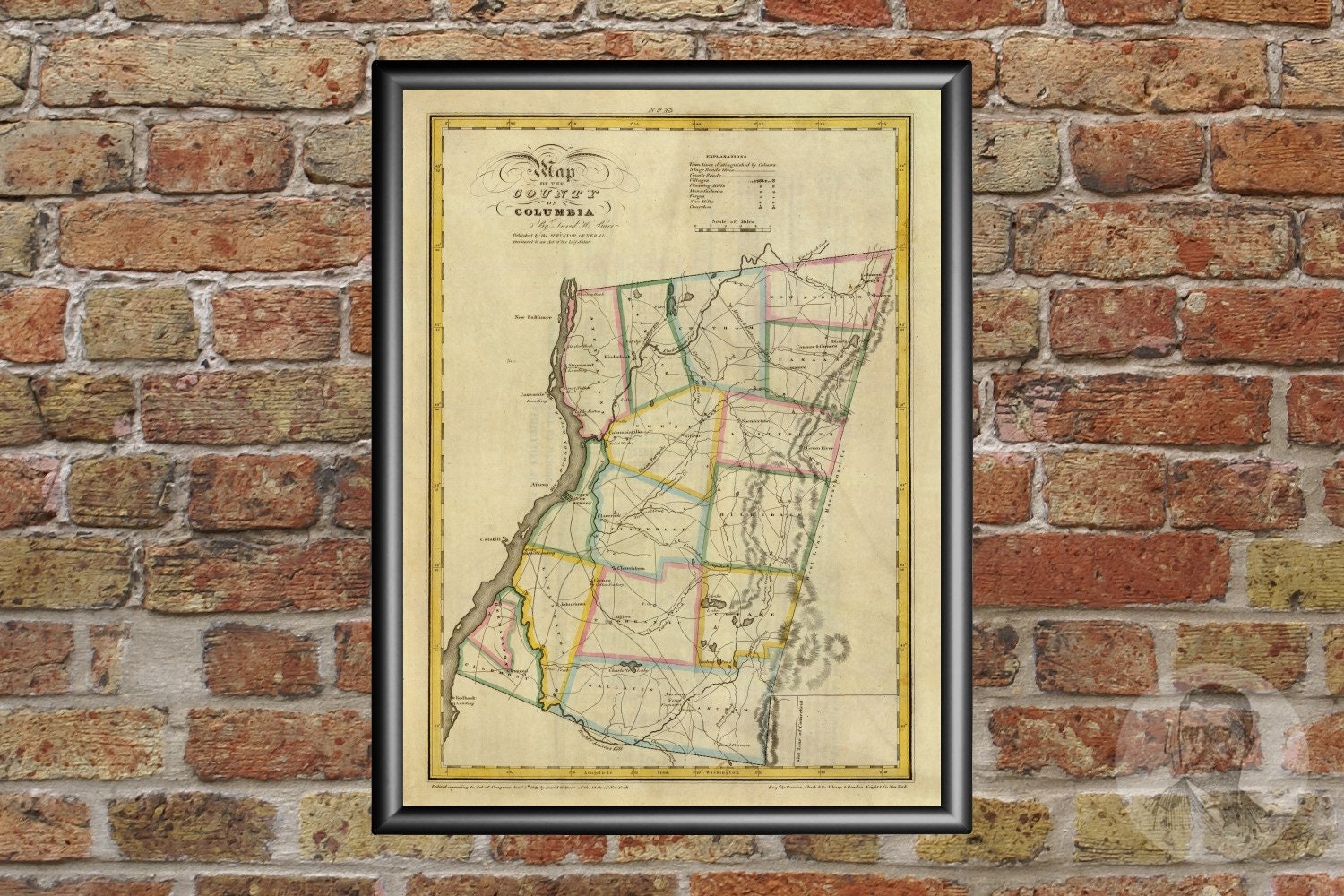 Vintage Columbia County NY Map 1829 Old New York Map Etsy