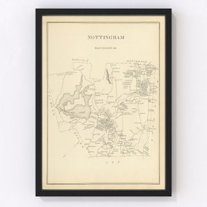 Nottingham Map 1892, Vintage Nottingham Map, Old Nottingham New Hampshire Art, Wall Art Gift for Nottingham History Lovers Retro Decor