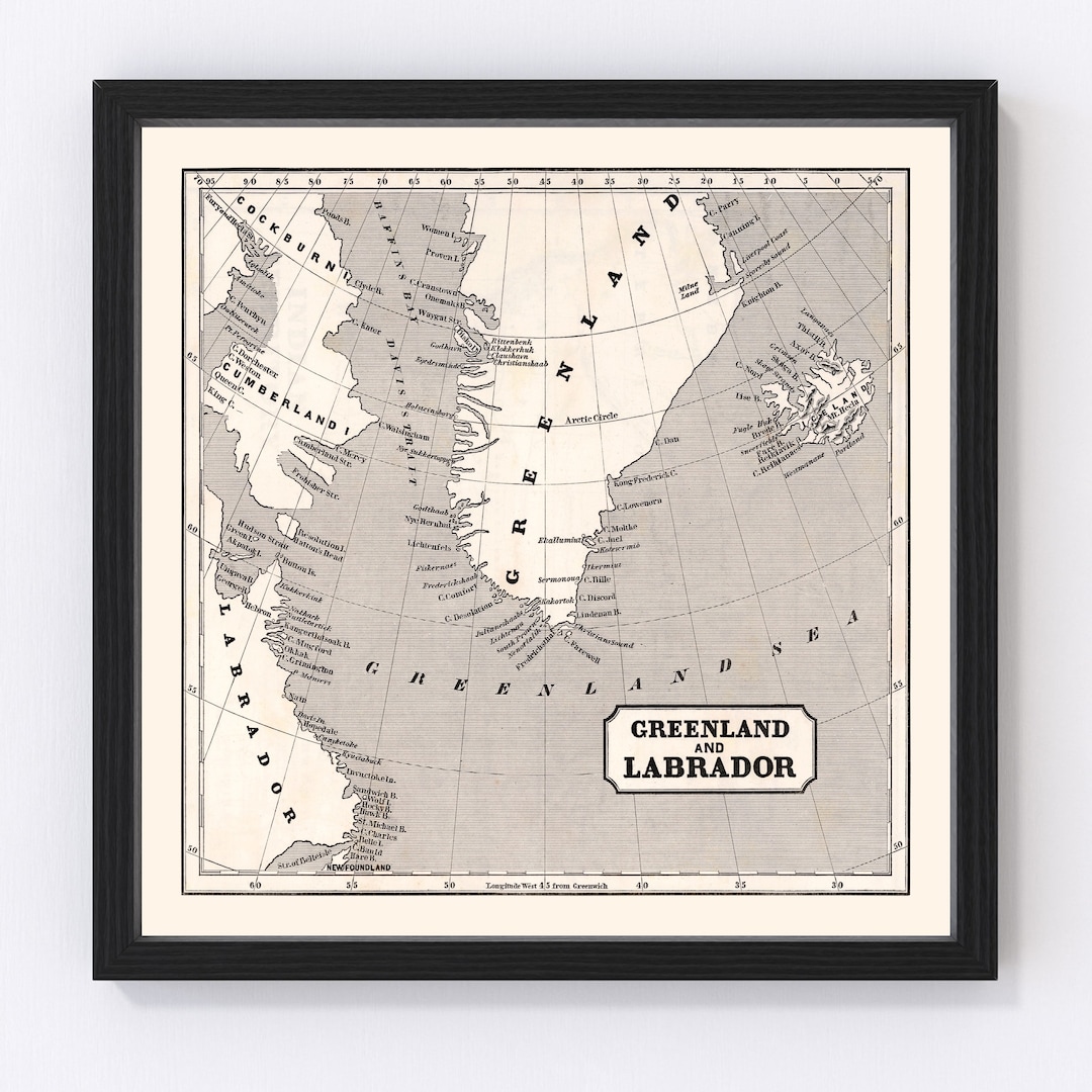 Greenland Map 1848 Old Map of Greenland Art Print Framed Wall Art