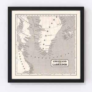 Greenland Map 1848, Vintage Greenland Map, Old Greenland Art, Wall Art Gift for Greenland History Lovers Retro Decor