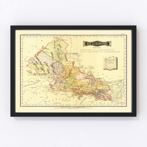 San Luis Potosi Mexico Map 1886, Vintage San Luis Potosi Mexico Map, Old San Luis Potosi Mexico Art, Wall Art Gift for San Luis Potosi Mexic