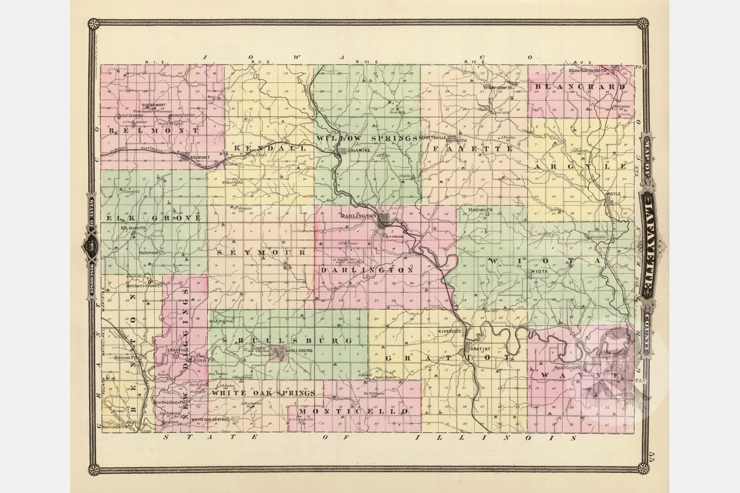 Vintage Lafayette County WI Map 1878 Old Wisconsin Map Etsy