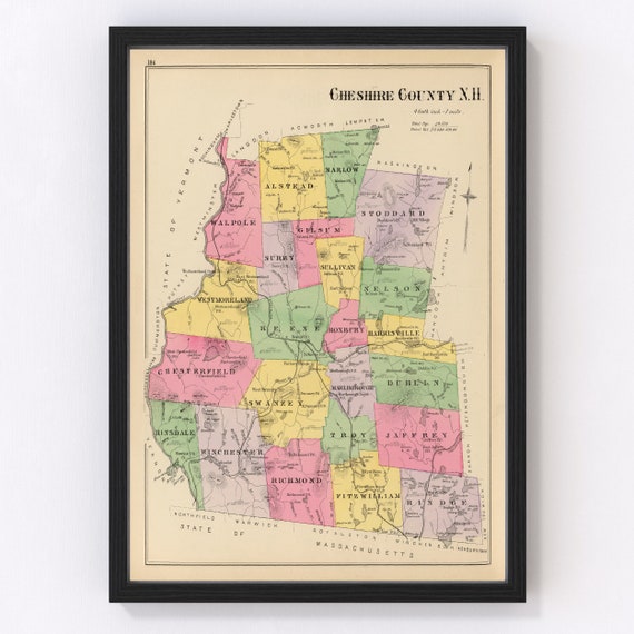 Map Of Cheshire County Nh Cheshire County New Hampshire Vintage Map From 1892 Old - Etsy