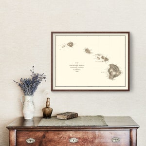 Hawaii Map 1845 - Old Map of Hawaii Art Vintage Print Framed Wall Art Canvas Portrait HI History Genealogy Farmhouse Décor immagine 2