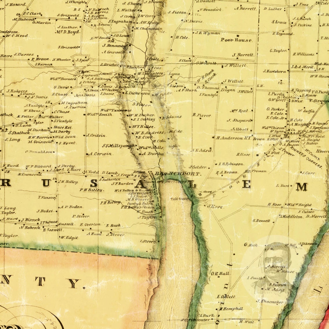 Yates County New York Vintage Map From 1855 Old County Map Etsy