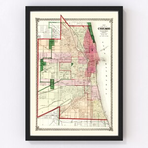 Chicago Map 1872, Vintage Chicago Map, Old Chicago Illinois Art, Wall Art Gift for Chicago History Lovers Retro Decor